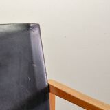 Brutalist Nordic Scandinavian Solid Oakwood and Black Leather Armchairs 60s