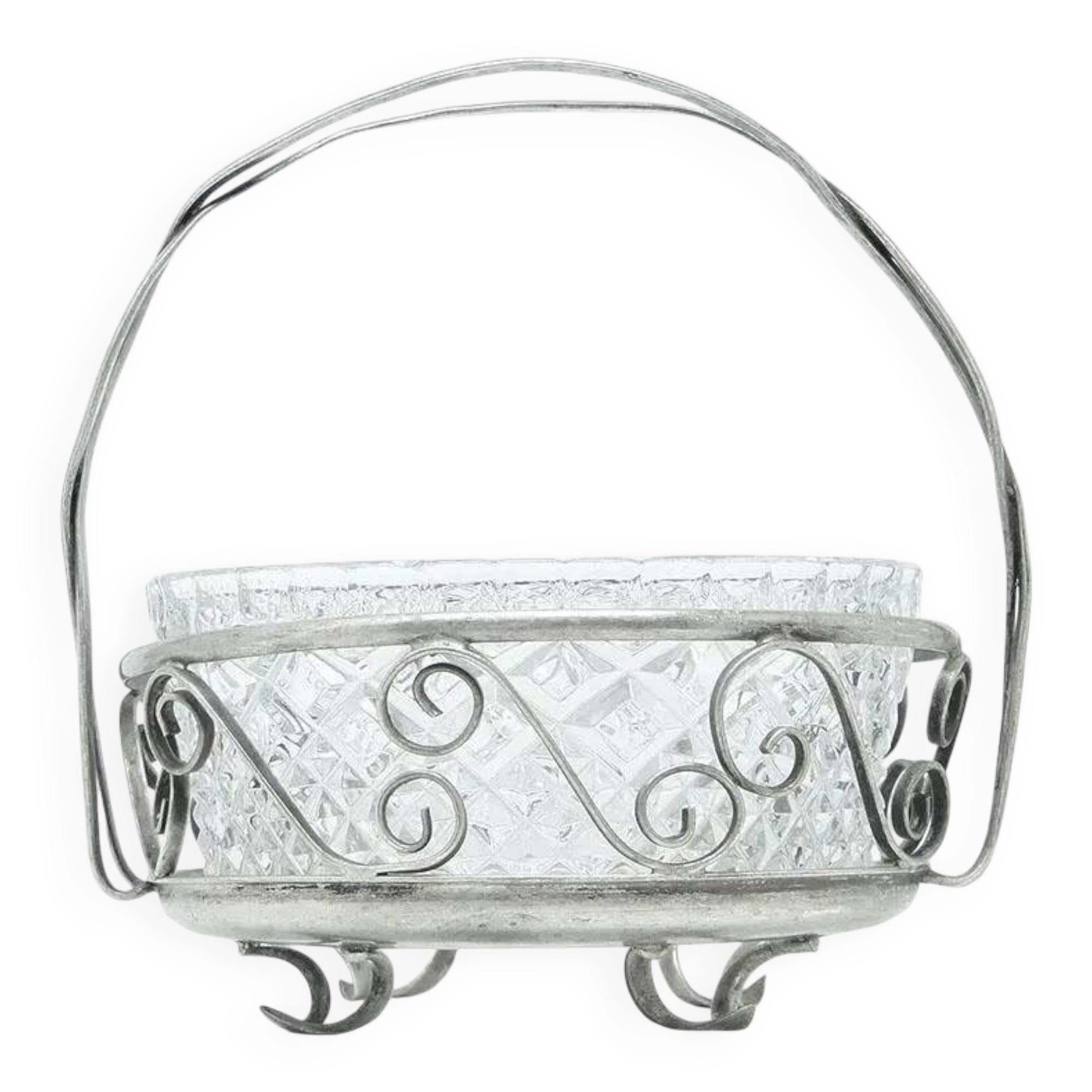 Sugar bowl, postmodernism, silver-plated brass, glass, HEFRA, Poland, 1970s