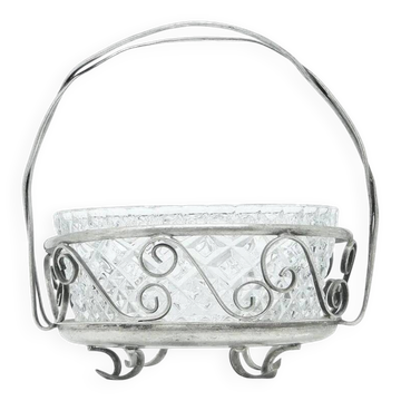 Sugar bowl, postmodernism, silver-plated brass, glass, HEFRA, Poland, 1970s