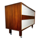 Vintage wooden shop counter on wheels