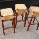 Series of 3 mahogany bar stools and mulching of Mexico manufacturing around 1950