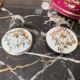 Pair of Limoges porcelain candlesticks with hand-decorated decoration – red and gold