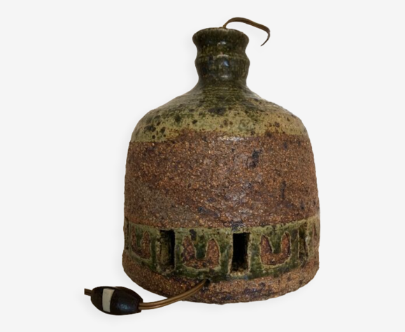 Pied de lampe en grès ajouré signé 1970