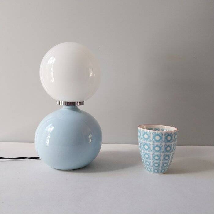 Italian ceramic table lamps with opaline glass shades.