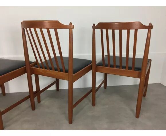 4 Scandinavian teak chairs with bars, 60s