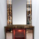 Meuble bar italien moderne du milieu du siècle de Luigi Brusotti avec miroir décoré