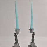 Rare decorative candlesticks in bronze and soapstone, Finland, Art Deco