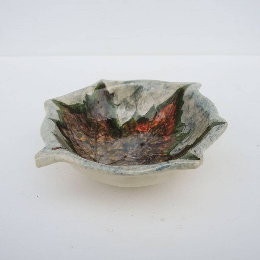 Antique ceramic bowl signed – maple leaf decoration