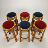 Set of 6 vintage bamboo barstools, 1960s