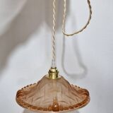 Art Deco pendant light in pink molded glass