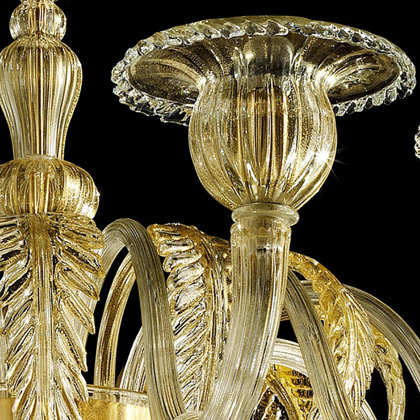 Contemporary Venetian Gold Murano Style Glass Chandelier With Leaves