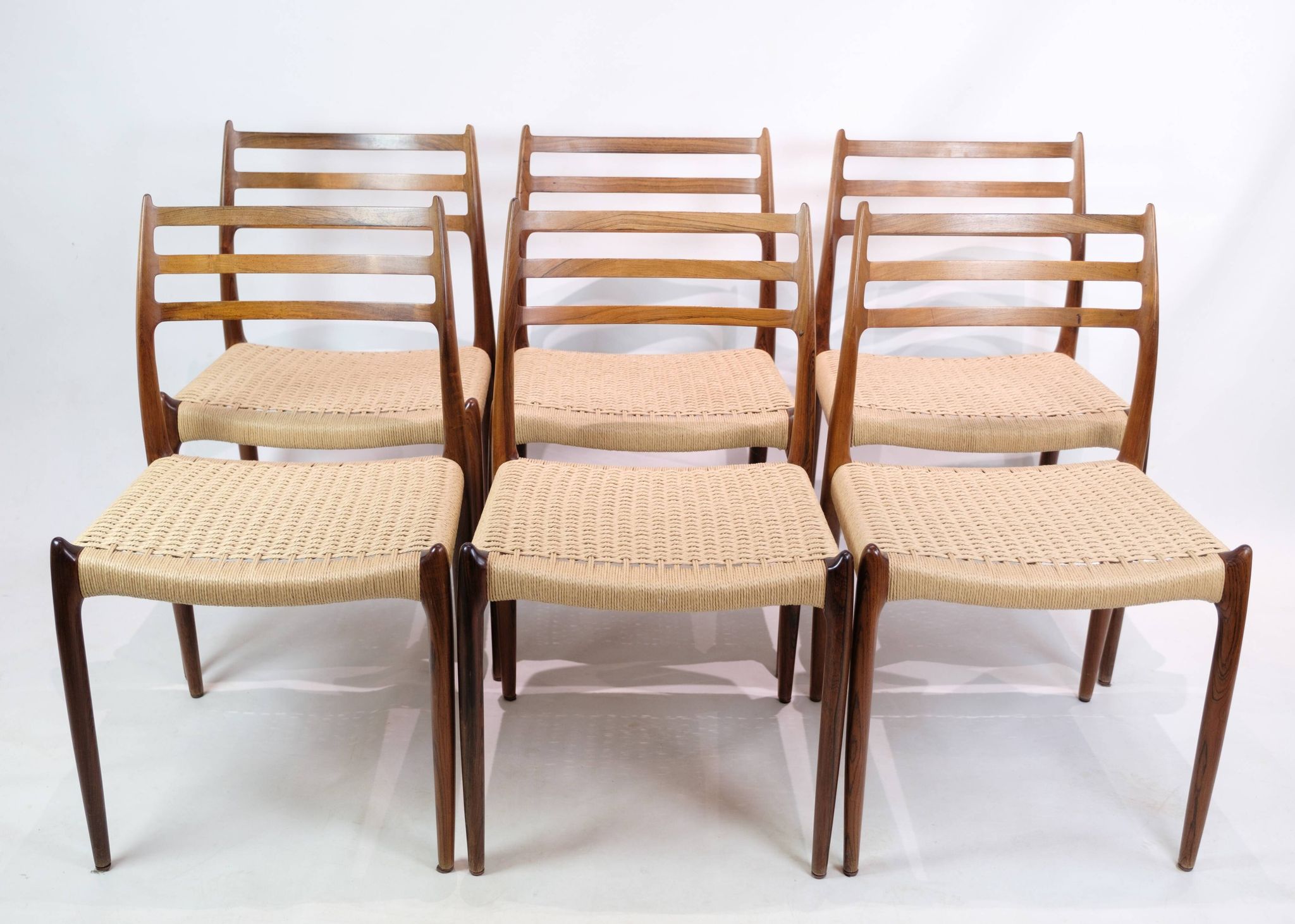 Set Of 6 Dining Chairs Model 78 Made In Rosewood By N. O Møller From 1950s