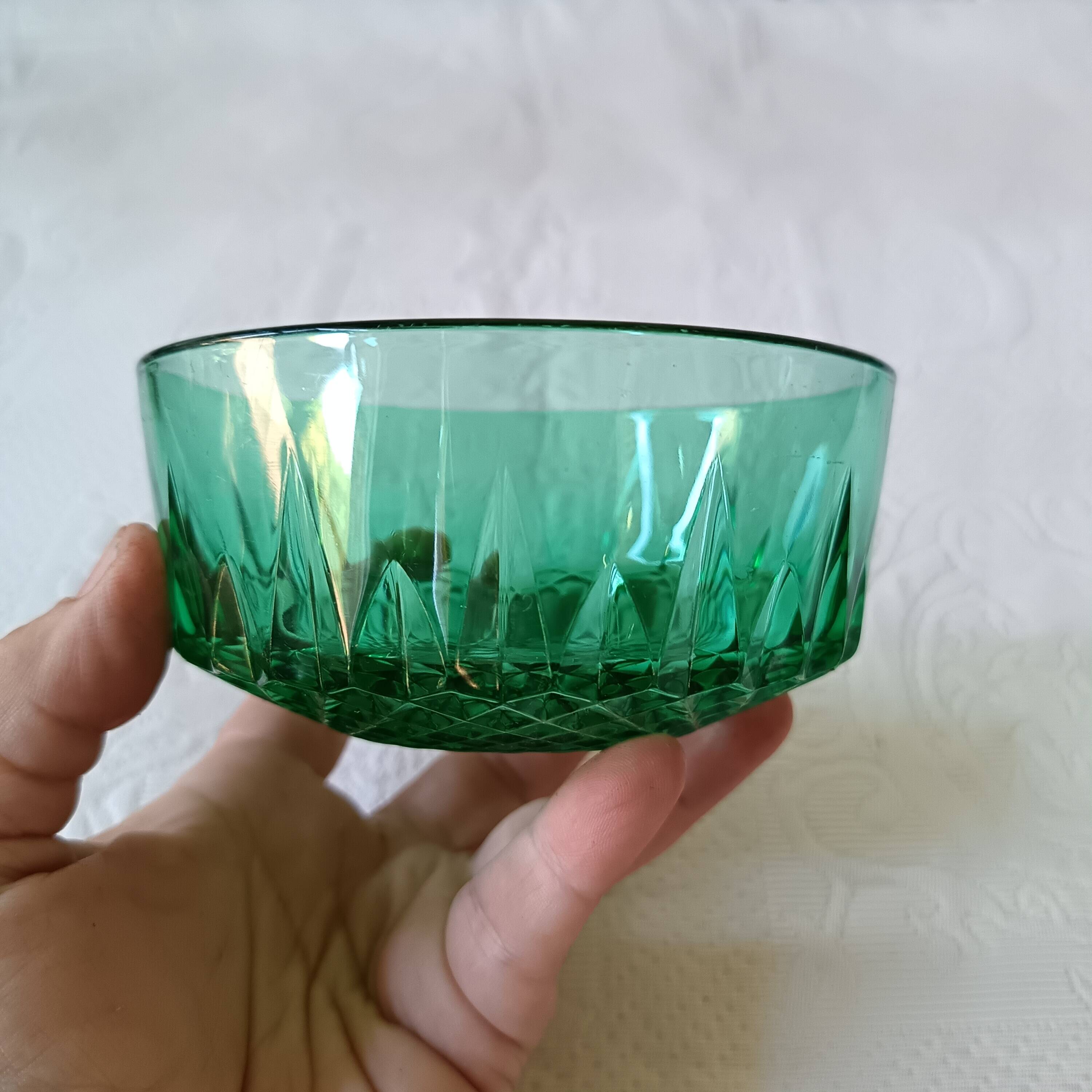 Vintage emerald green glass sugar bowl, Arcoroc France