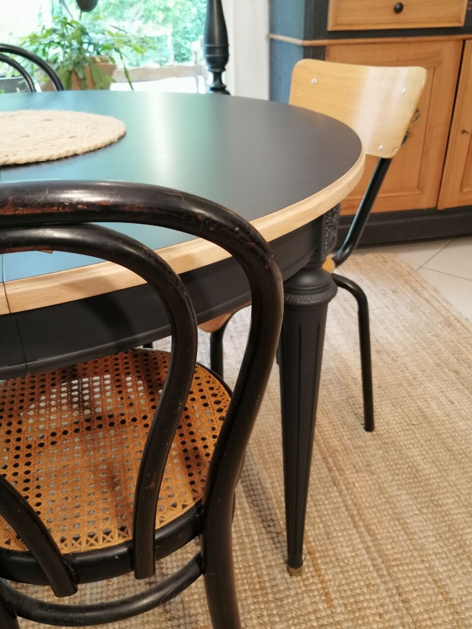 Series of 4 wooden and metal school chairs