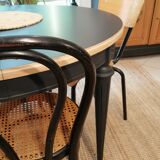 Series of 4 wooden and metal school chairs