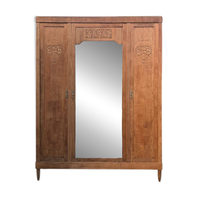 Armoire art déco chêne brut et miroir biseauté