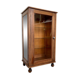 Dark wood display case and transparent glass