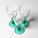 Set of 3 Vintage Bormioli Rocco Wine Glasses: Green Stem Harmonia, 1990s