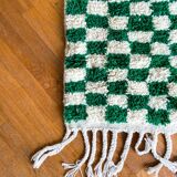 Moroccan Berber checkered carpet fir green and off-white