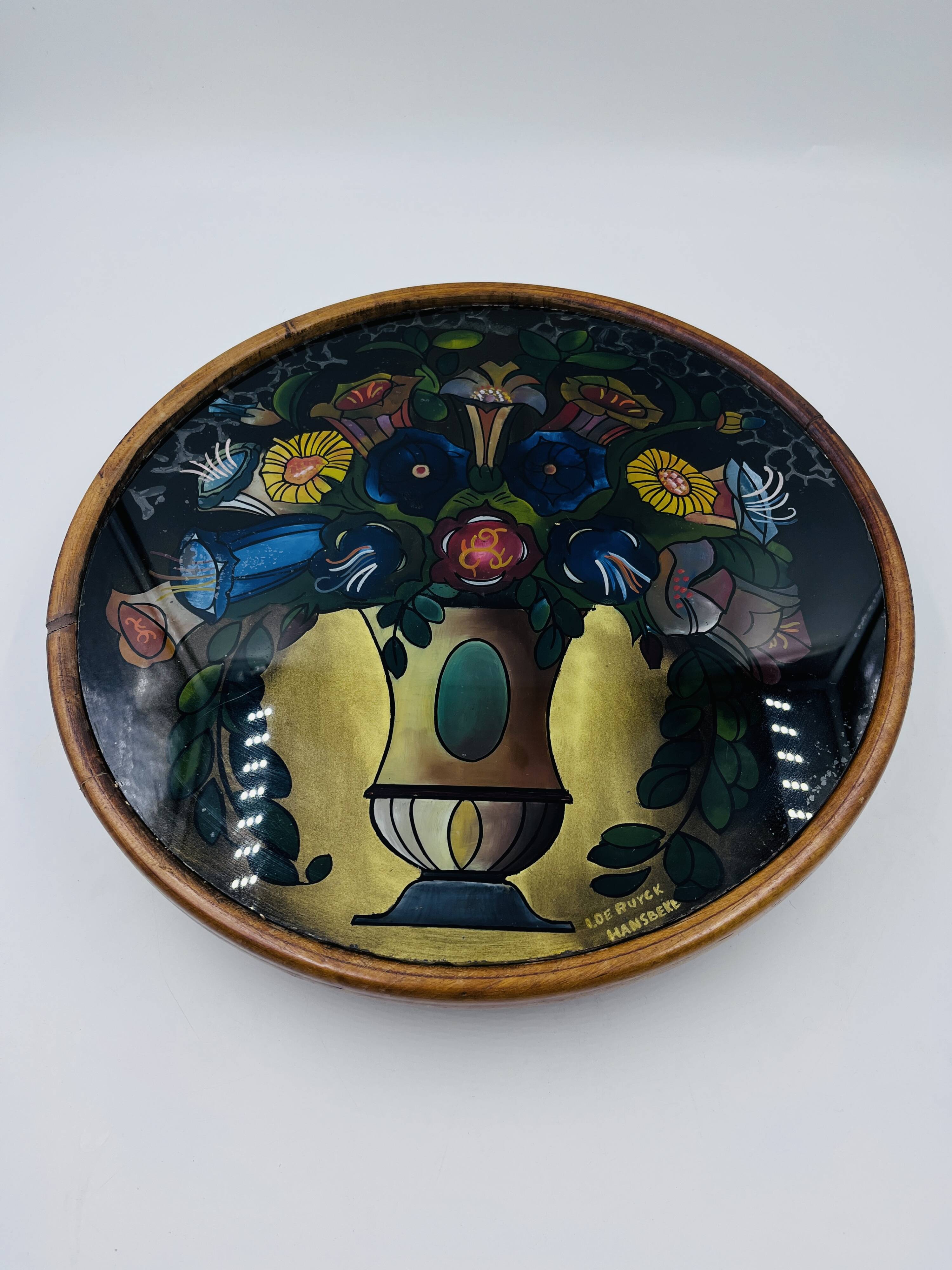 Art Deco painted glass pie dish