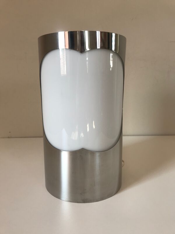 Lampe inox et perpex design Space Age 1970