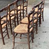 8 Louis XV chairs in solid oak and straw with shell sculptures