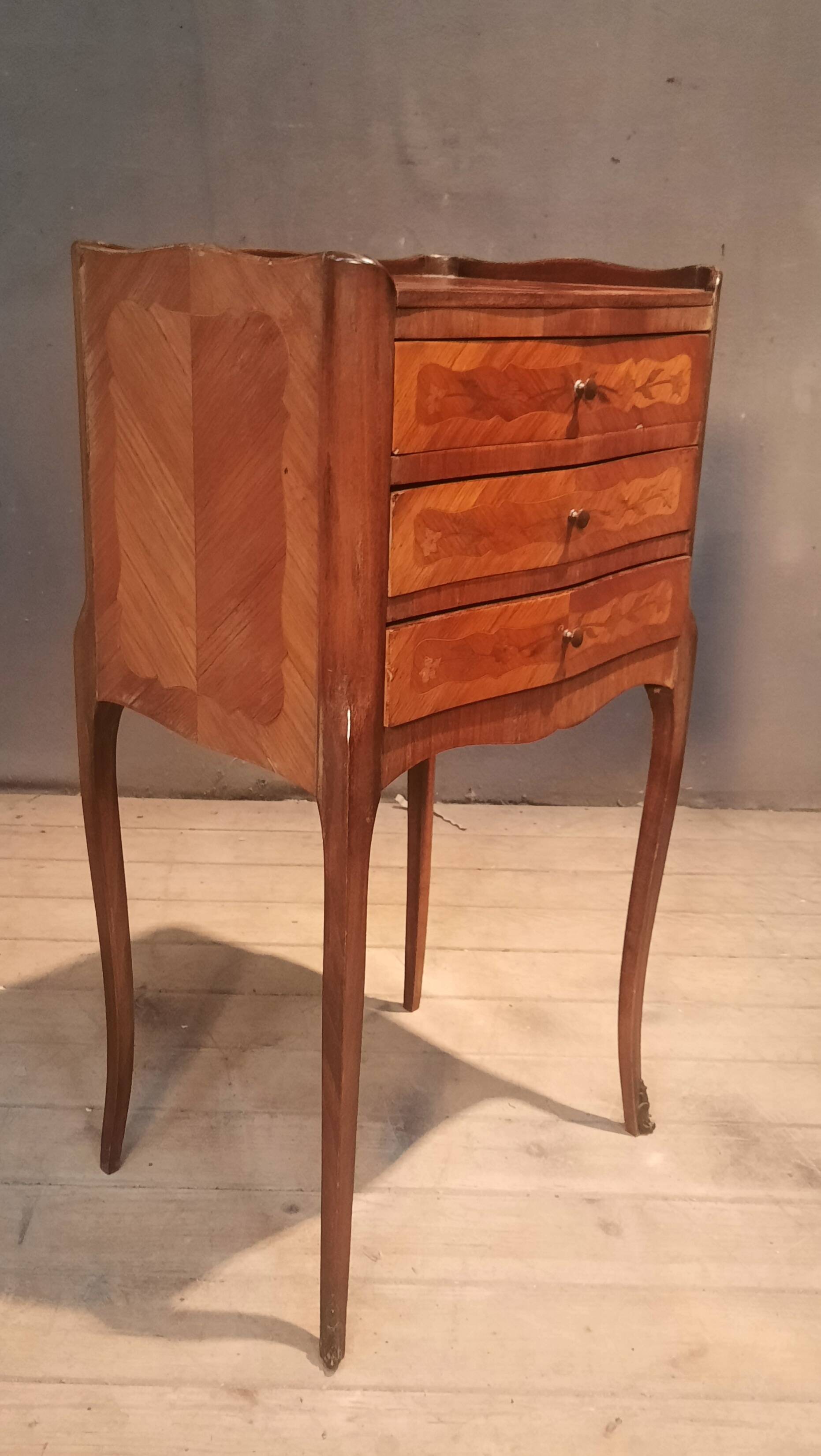 Flower marquetry bedside table in Louis XV style