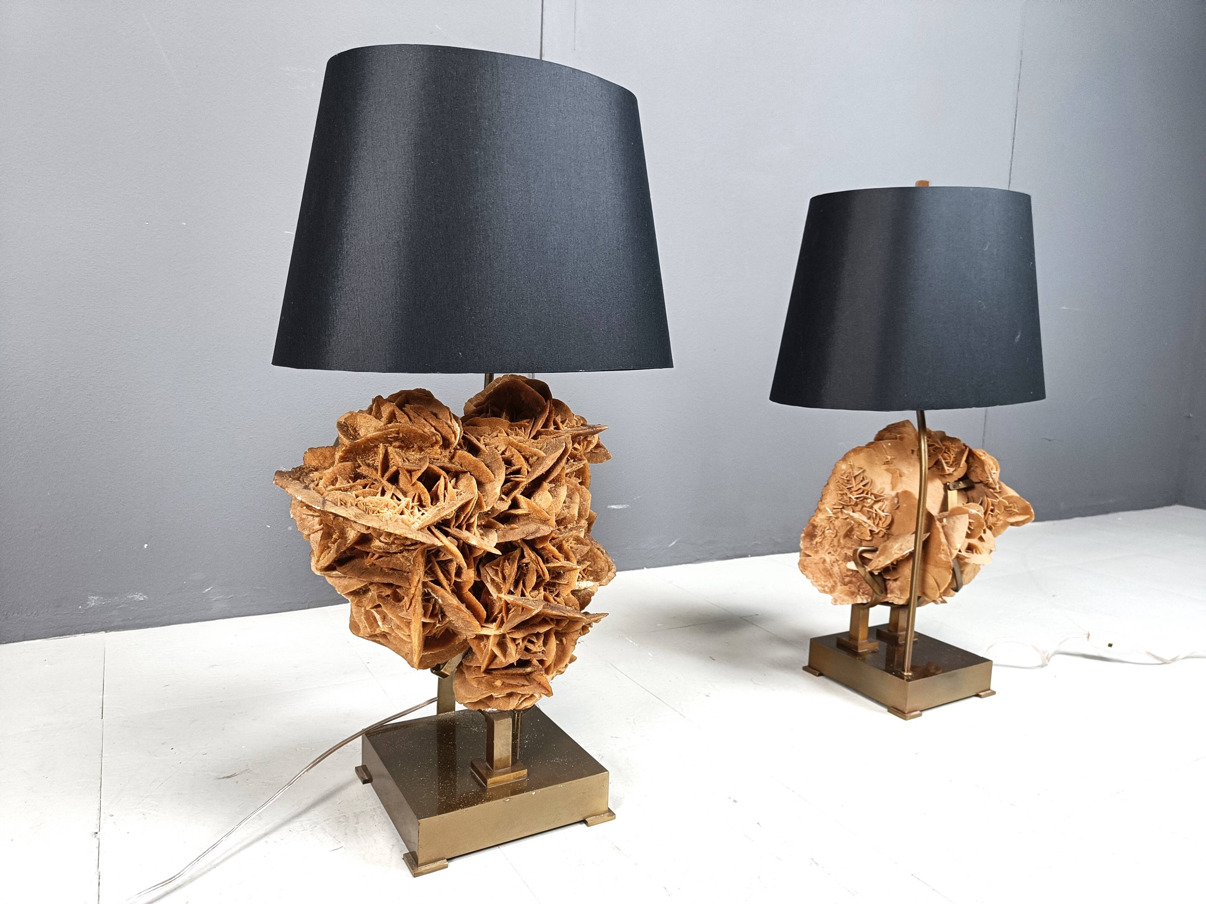 Lampes de table en laiton et pierre rose, années 1970