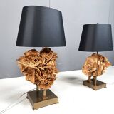 Brass and stone rose table lamps, 1970s