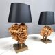 Lampes de table en laiton et pierre rose, années 1970