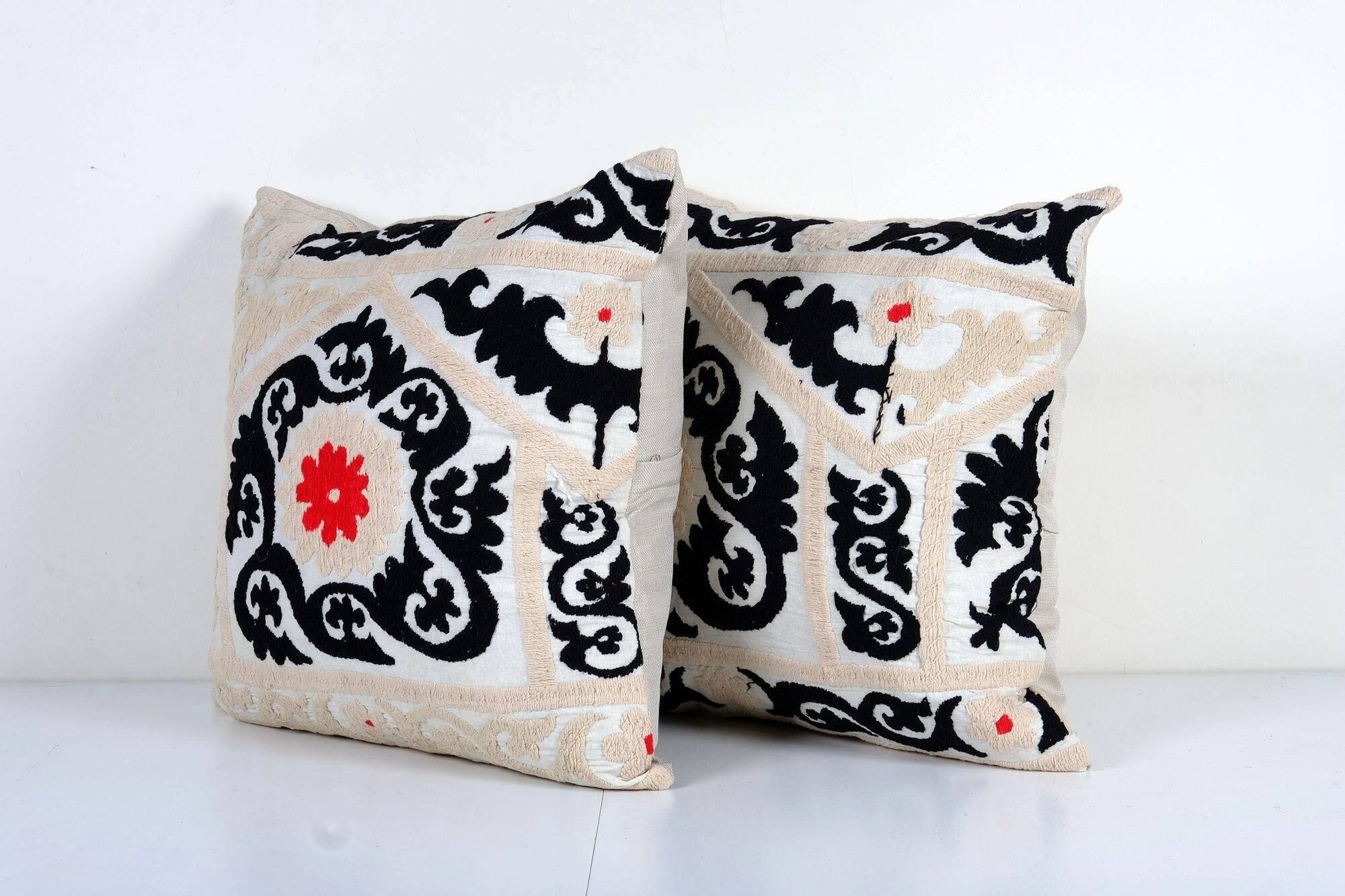 Set of 2 vintage embroidered cushion covers 53x53 cm
