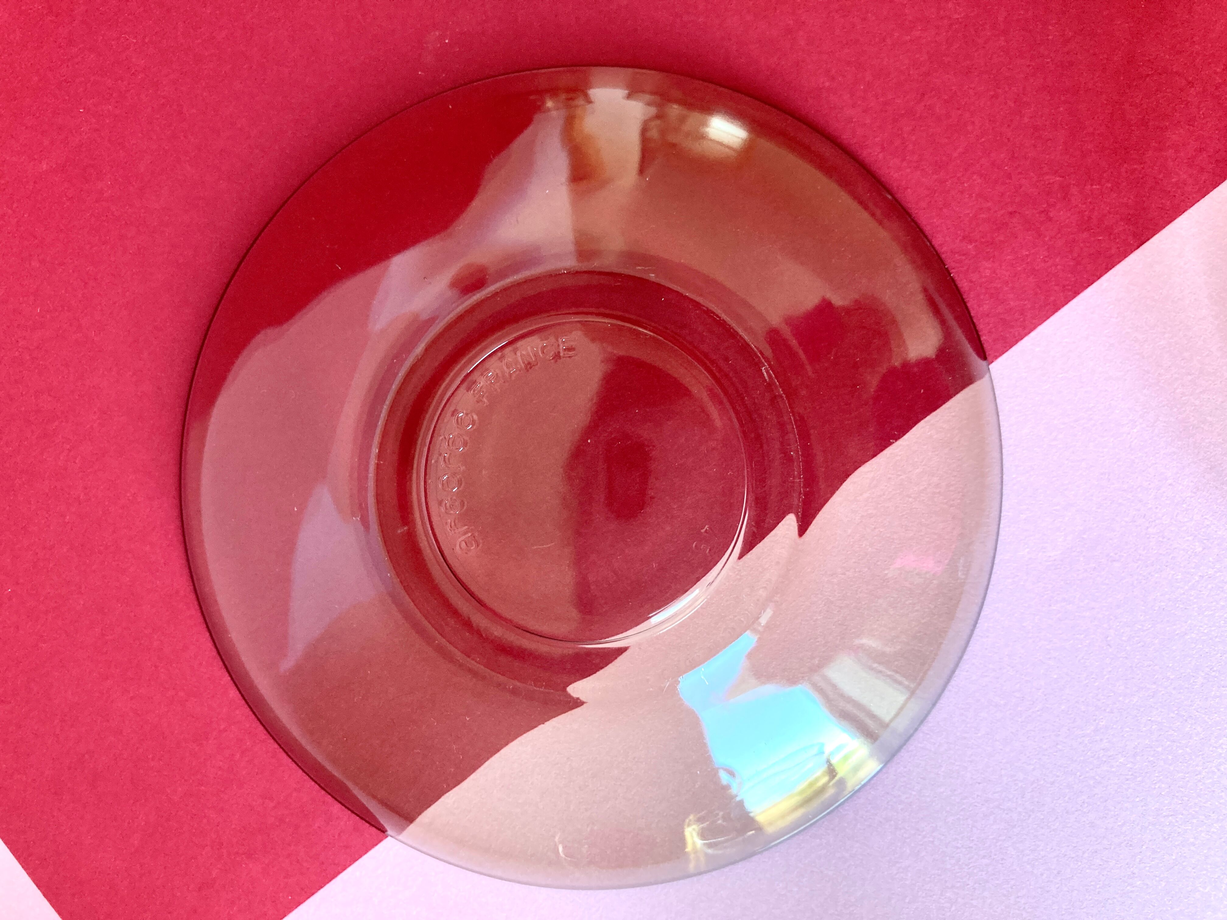 4 Arcoroc coffee cups and saucers in black transparent glass