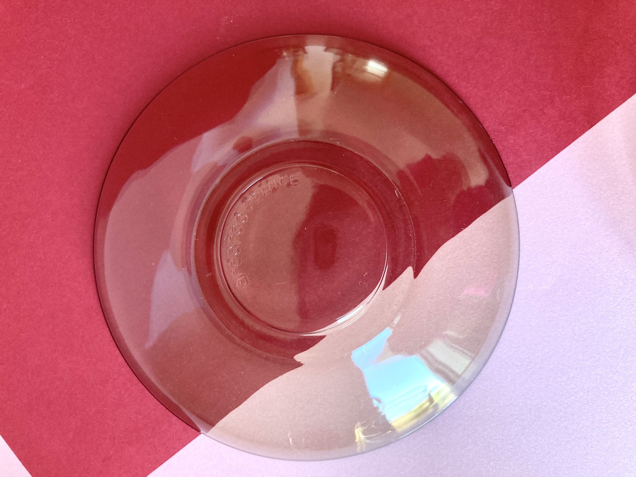 4 Arcoroc coffee cups and saucers in black transparent glass