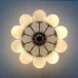 German brass ceiling lamp in mid-century modern space style by Kaiser Leuchten, 1960s.