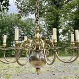 Lustre hollandais en laiton 8 feux années 60 - 85cmx1m23.