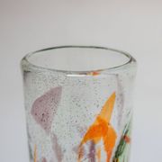Vintage Tall Italian Vase in Clear Murano Glass with "Mosaic" Flakes Decoration