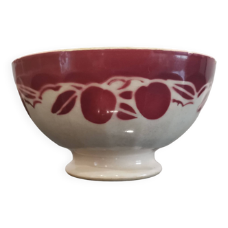 Old bowl with red decoration, Terre de fer apple decorations