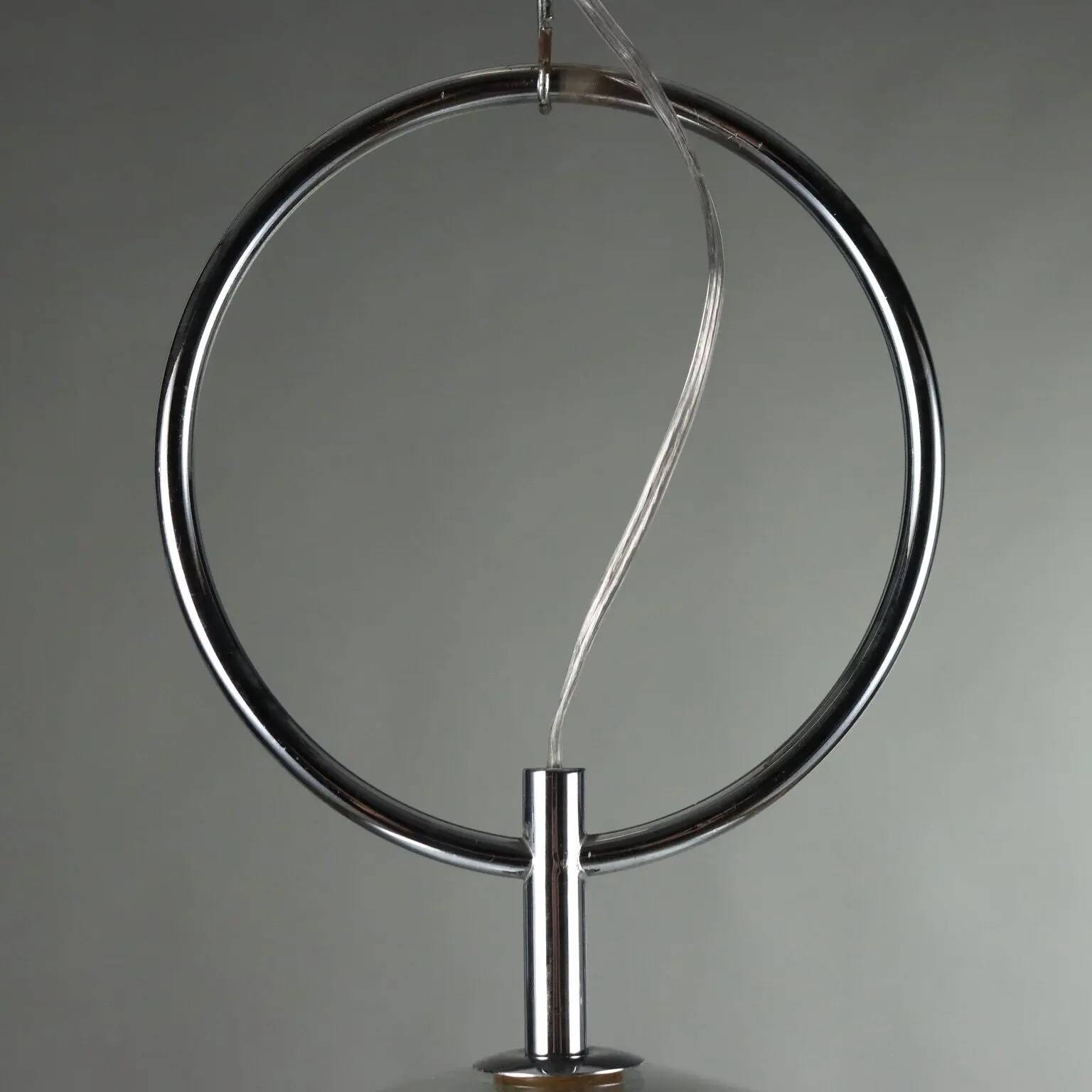 Suspension vintage en métal chromé et verre, Italie, années 1970
