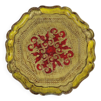 Ornate Vintage Florentine Tray Gold Red Made in Italy 1960s