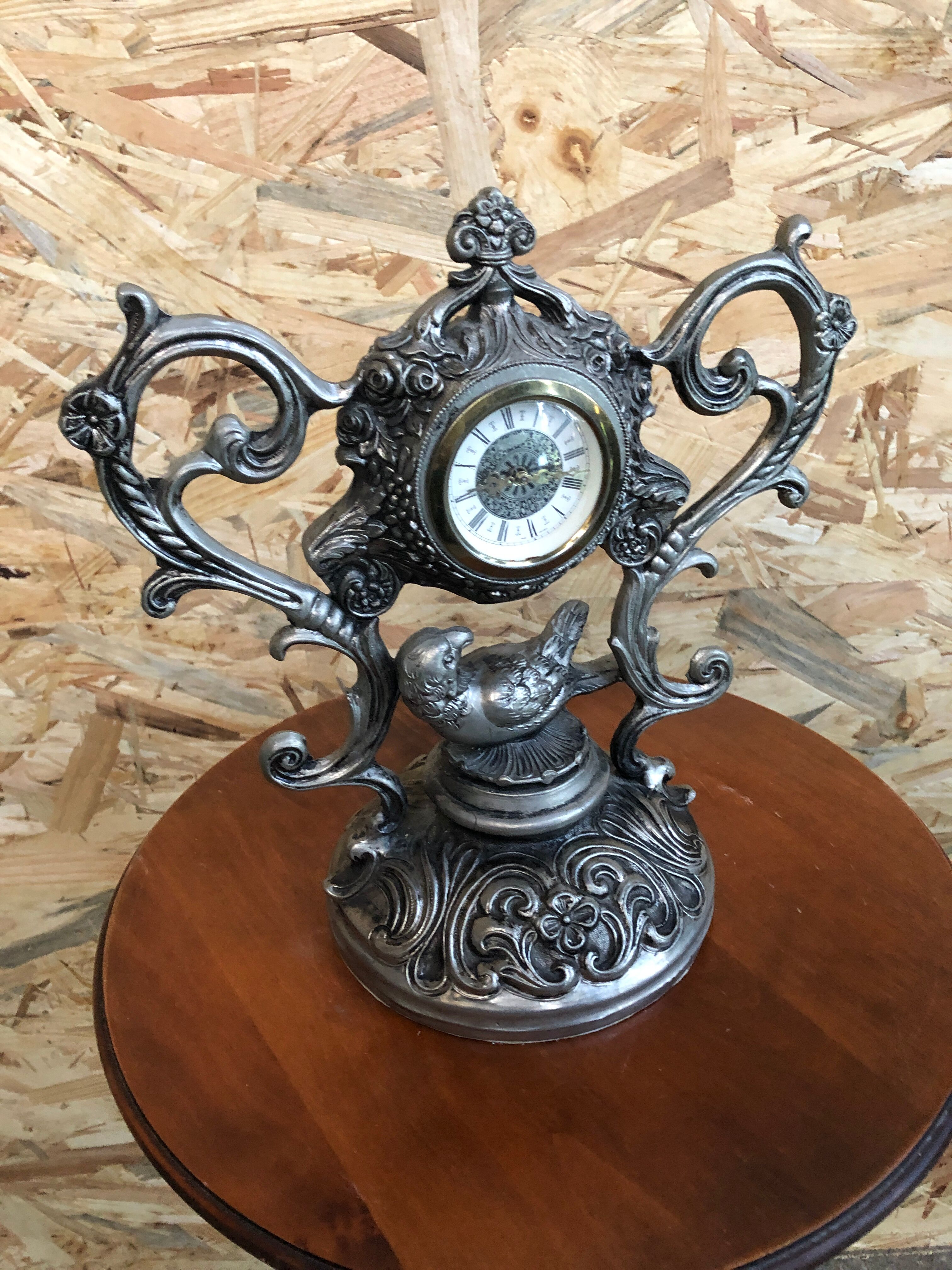 Old clock table clock baroque style metal gray made in italy vintage