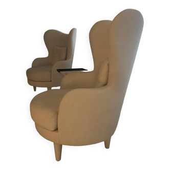 Pair of wingback armchairs - khaki kroener designer