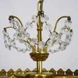 Old chandelier, brass crown ceiling light, 3 floors, 3 lights, glass pendants. 60s