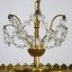 Old chandelier, brass crown ceiling light, 3 floors, 3 lights, glass pendants. 60s