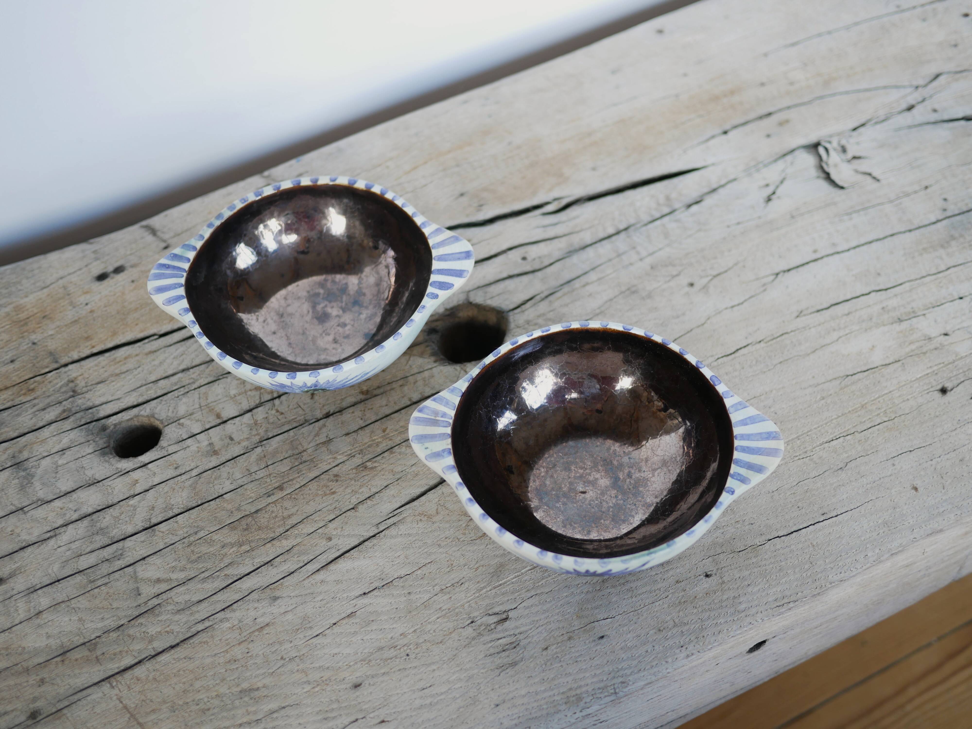 Pair of vintage ceramic thistle bowls by Marie Madeleine Jolly