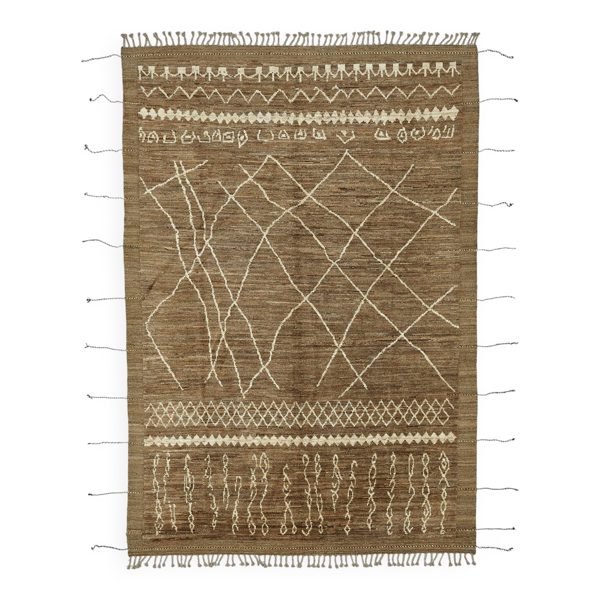 Handwoven Tribal One of a Kind 206 cm x 308 cm Brown Wool Carpet