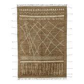 Tapis tribal tissé à la main en laine marron, pièce unique, 206 cm x 308 cm