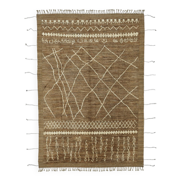Tapis tribal tissé à la main en laine marron, pièce unique, 206 cm x 308 cm