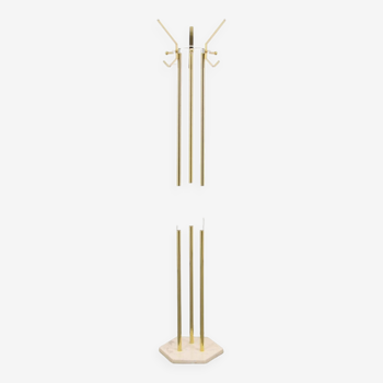 Brass, plexiglass & travertine marble coat rack