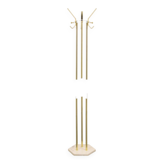 Brass, plexiglass & travertine marble coat rack