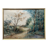 Watercolor painting by Eduard Heller (born in 1852) "Wooded Landscape in a Village"